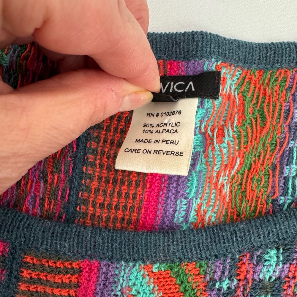 Novica Fair Isle Knit Alpaca Blend Sweater S/M oversized  batwing Kimono Sleeve - Picture 7 of 11